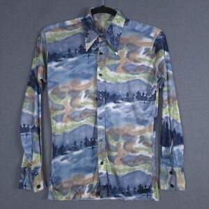 Vintage 1970s Monticello Disco Shirt Mens Large 16 Acetate Nylon Dagger Collar